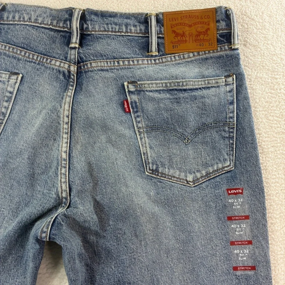 Levis 511 Slim Jeans Mens 40x32 Blue Light Wash Stretch Faded Whiskered‎ NWT